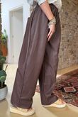 Made in Italy Runa Leather Look Tapered Barrel Pant Chocolate